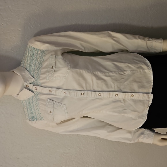 Vtg BONGO Western White Embroidered Long Sleeve Rodeo Snap Top - Picture 3 of 8